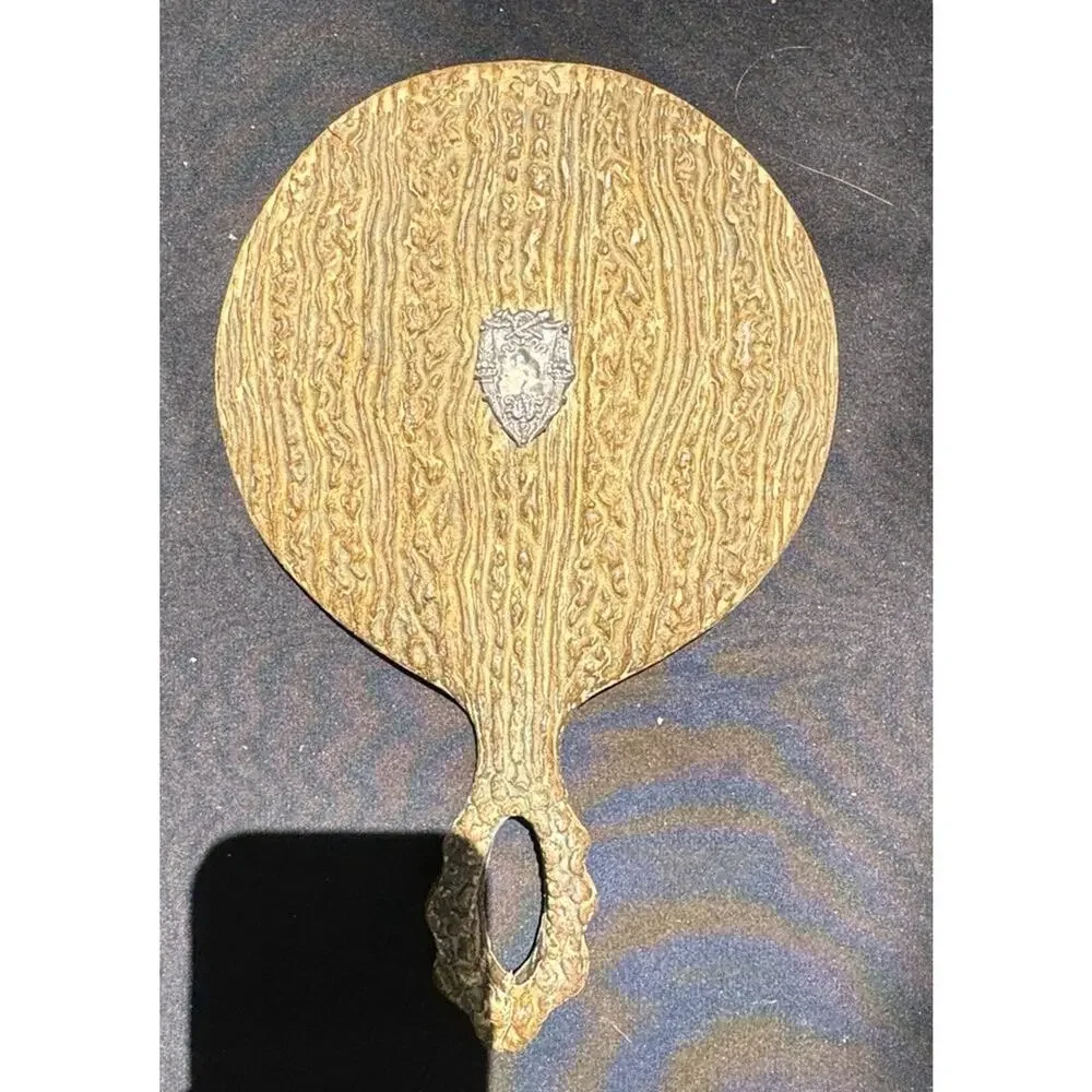 Antique Victorian Sterling And Wood Mirror Beveled Glass Hand Mirror 10 1/2